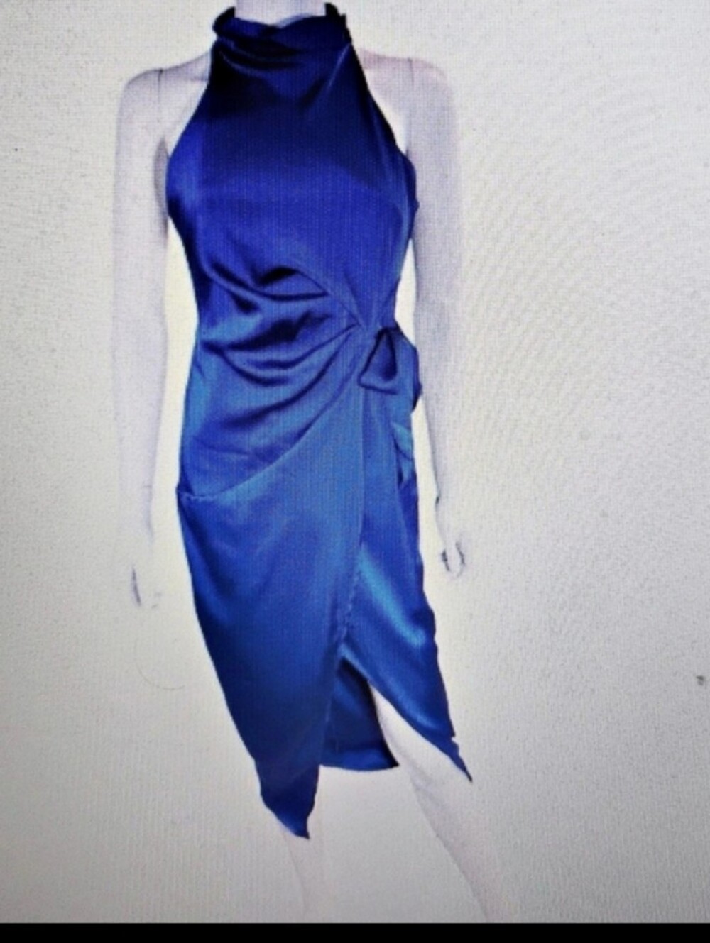 Halfisland Size XL Blue🔵💙Women's Summer Satin High Neck Sleeveless Wrap Dress
